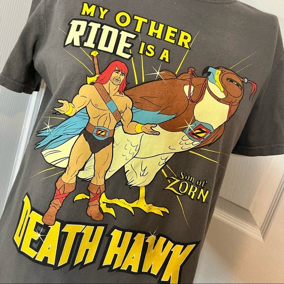 Funko Gray Short Sleeve Son of Zorn “My Other Ride is a Death Hawk” Graphic Tee - Picture 2 of 5